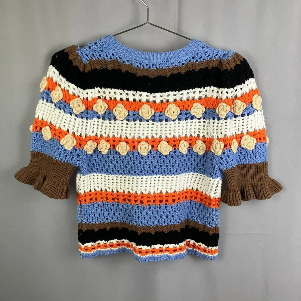 Zara Grannycore Crochet Sweater Size S Floral Boho Cottagecore Twee Festival